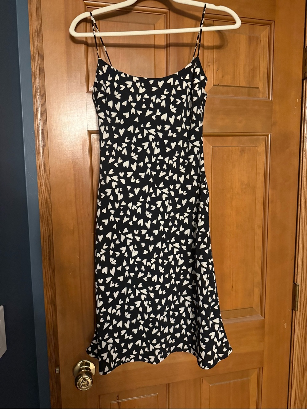 Abercrombie & Fitch Black Midi Slip Dress with White Heart Print
